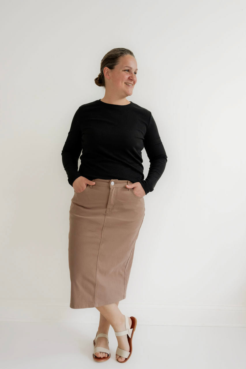 Rhodes Twill Midi Skirt in Sandstone - Womens - Bottoms - Skirts