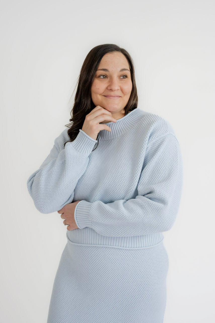 Elliott Waffle Knit Sweater in Sky- FINAL SALE - Womens - Tops - Sweaters
