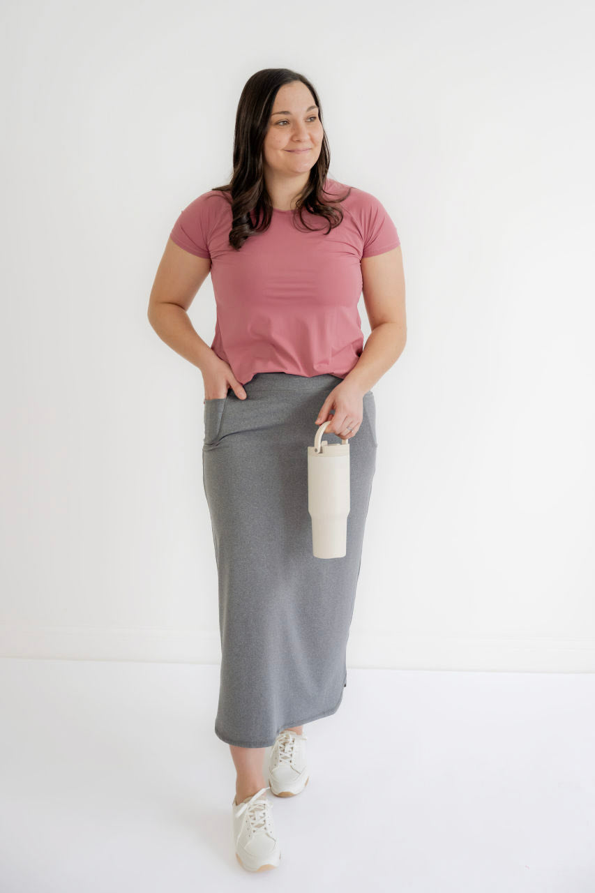 Alexis Athletic Maxi Skirt in Heather Gray - Womens - Bottoms - Skirts