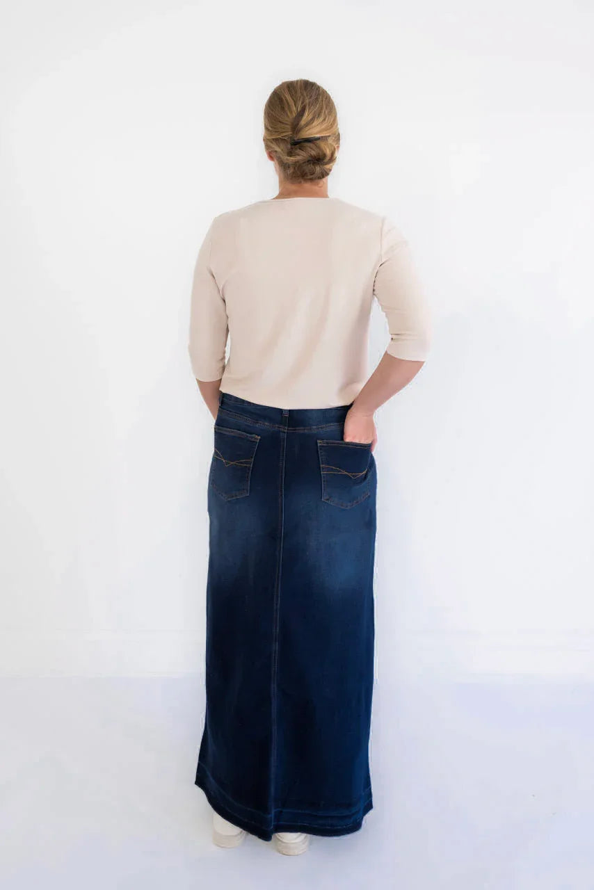 Ella Denim Maxi Skirt in Dark Wash - Ella Denim Maxi Skirt in Dark Wash - S - Salt and Honey
