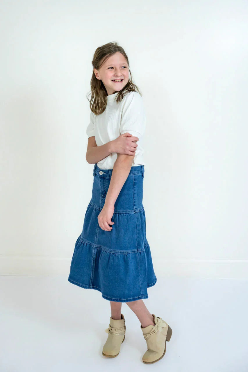 Ellery Girls Midi Denim Skirt - Ellery Girls Midi Denim Skirt - S (4/6) - Salt and Honey