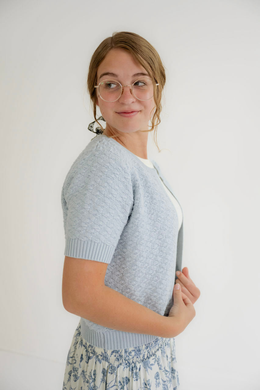 Gracie Textured Cardigan in Sky Blue - Womens - Outerwear - Cardigans