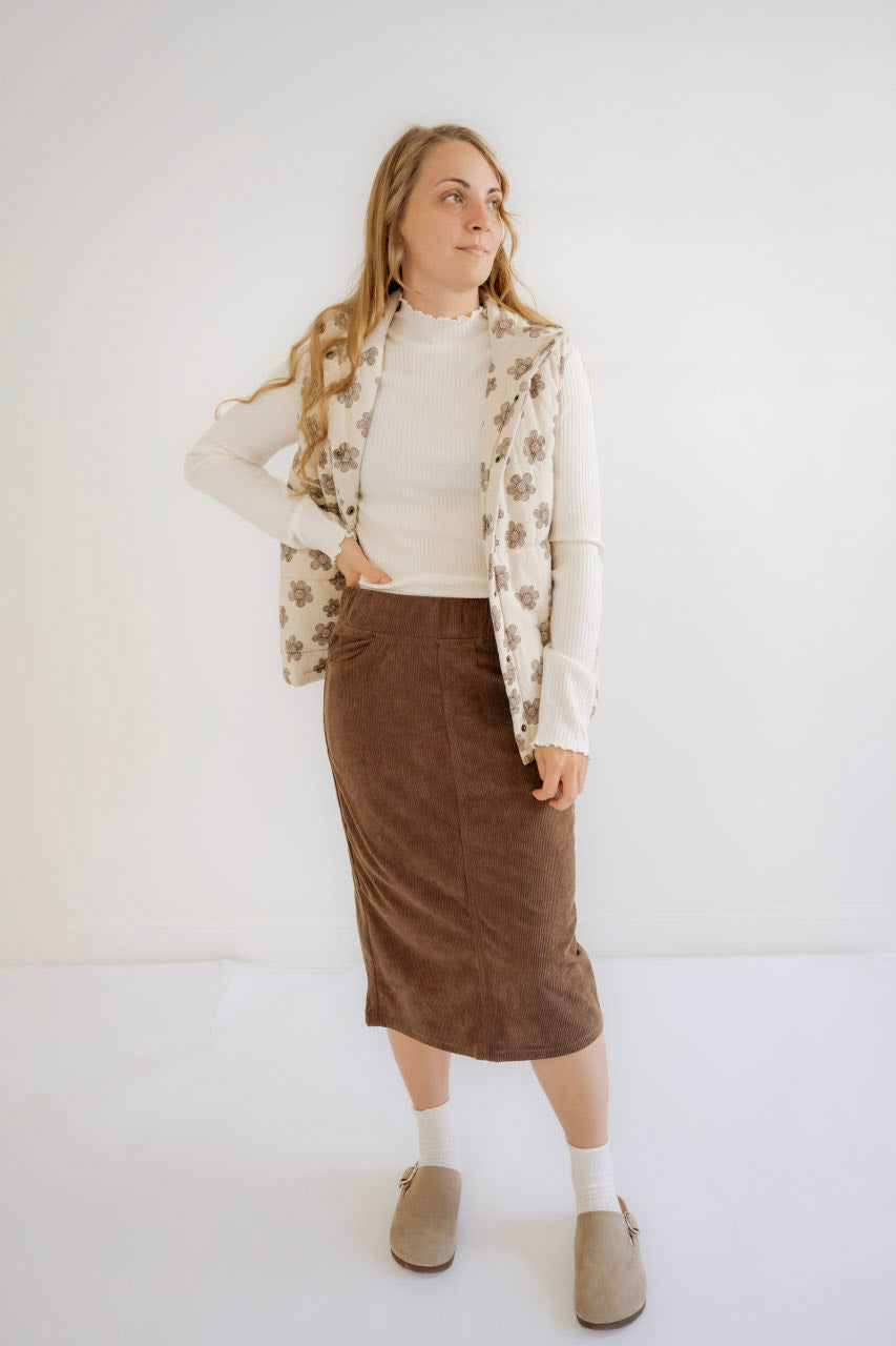 Remy Midi Corduroy Skirt in Pinecone - Remy Midi Corduroy Skirt in Pinecone - S - Salt and Honey