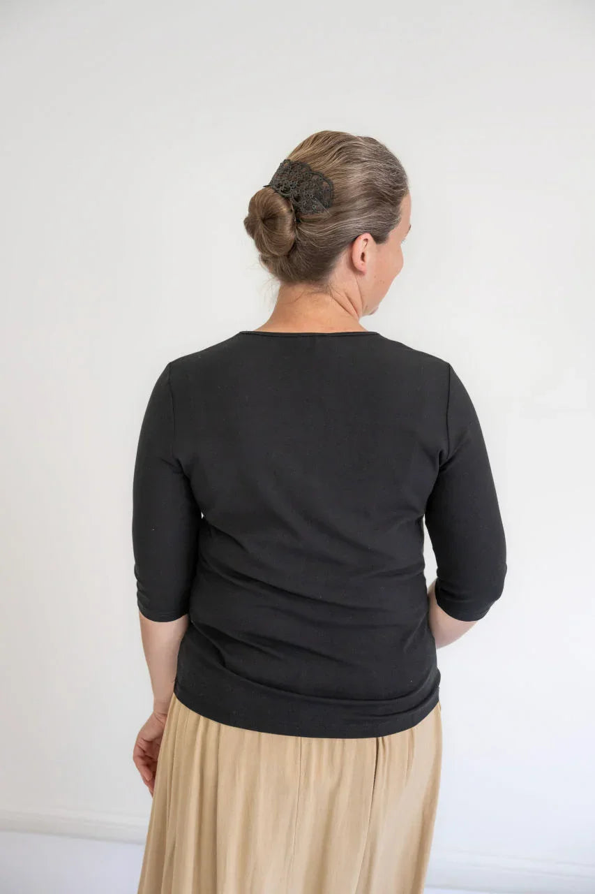 Odette Essential Half Sleeve Top in Black - Odette Essential Half Sleeve Top in Black - S - Salt and Honey
