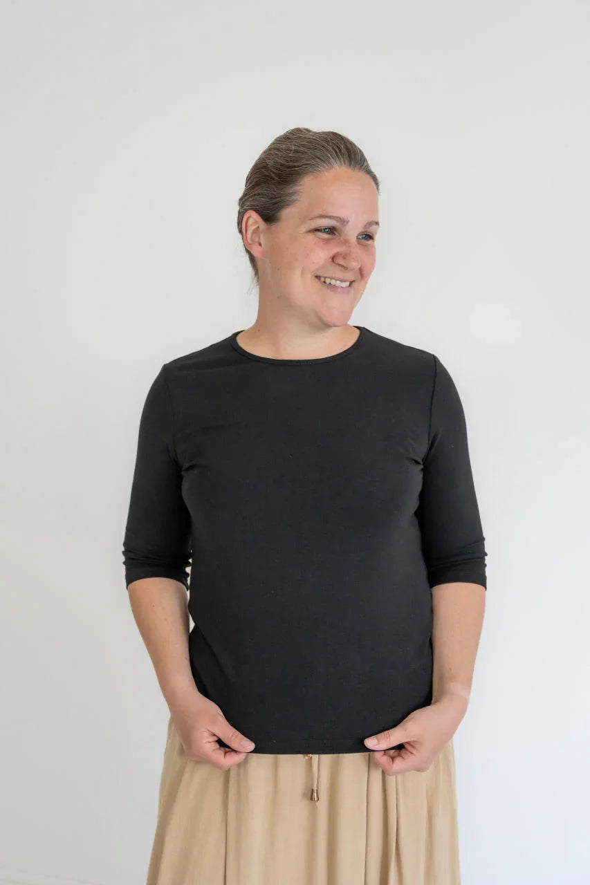 Odette Essential Half Sleeve Top in Black - Odette Essential Half Sleeve Top in Black - S - Salt and Honey