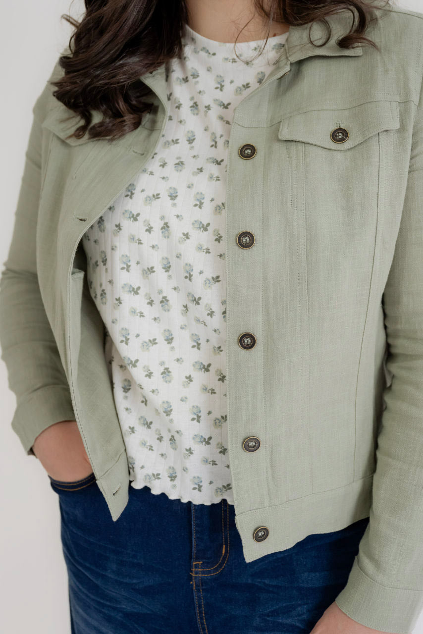 Alderwood Linen Jacket in Soft Sage - Womens - Outerwear - Jackets