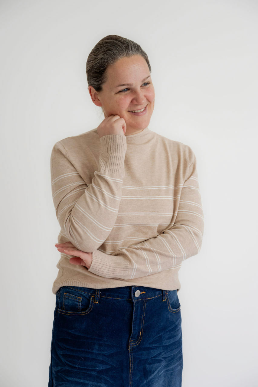 Avon Knit Striped Sweater in Oatmeal- FINAL SALE - Womens - Tops - Sweaters