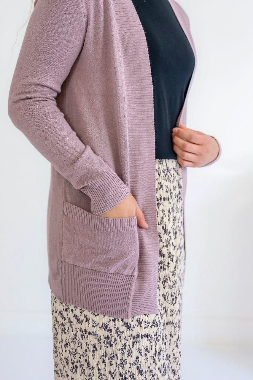 Louise Cotton Blend Cardigan in Mauve - Womens - Outerwear - Cardigans