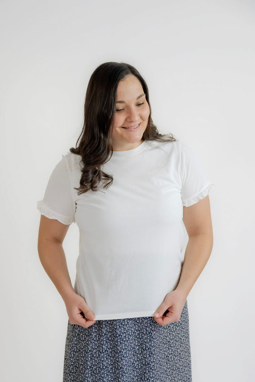 Phoenix Ruffle Cotton Top in Ivory - Womens - Tops - Shirts