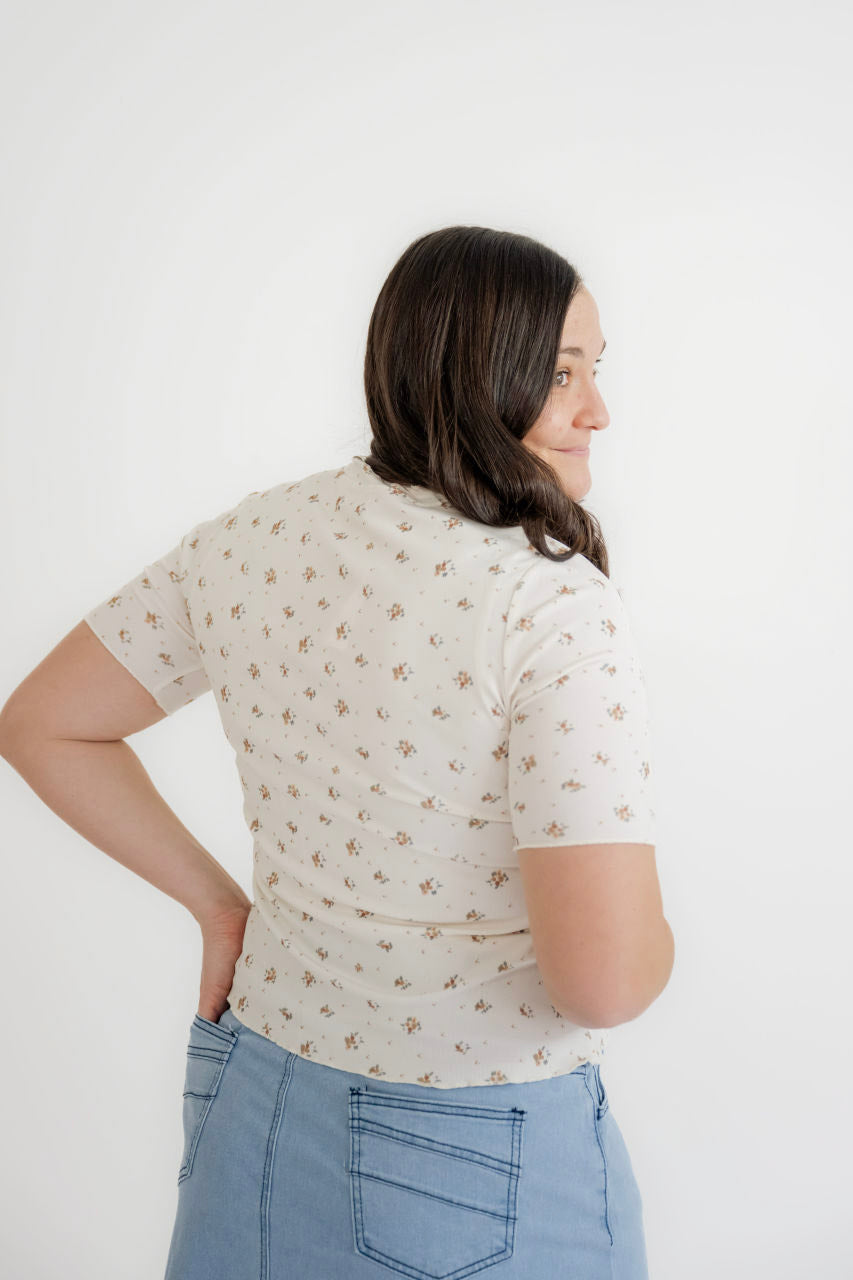 Leigh Floral Knit Top in Cream - Womens - Tops - Shirts