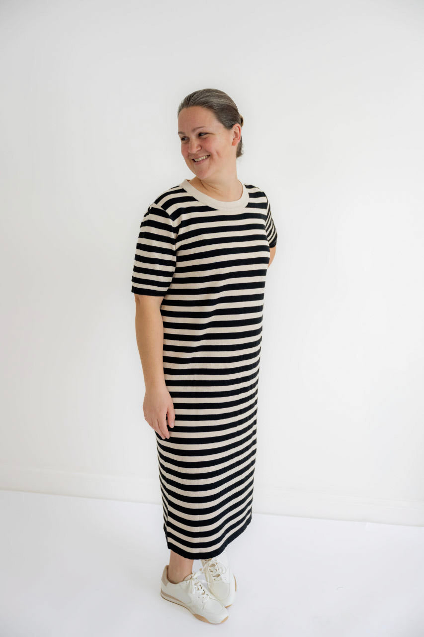 Emmett Knit Midi Dress in Black Stripes- FINAL SALE - Womens - Dresses