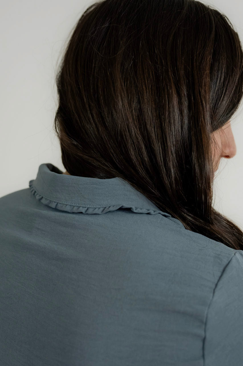 Lillian Peter Pan Top in Blue Fog- FINAL SALE - Womens - Tops - Shirts