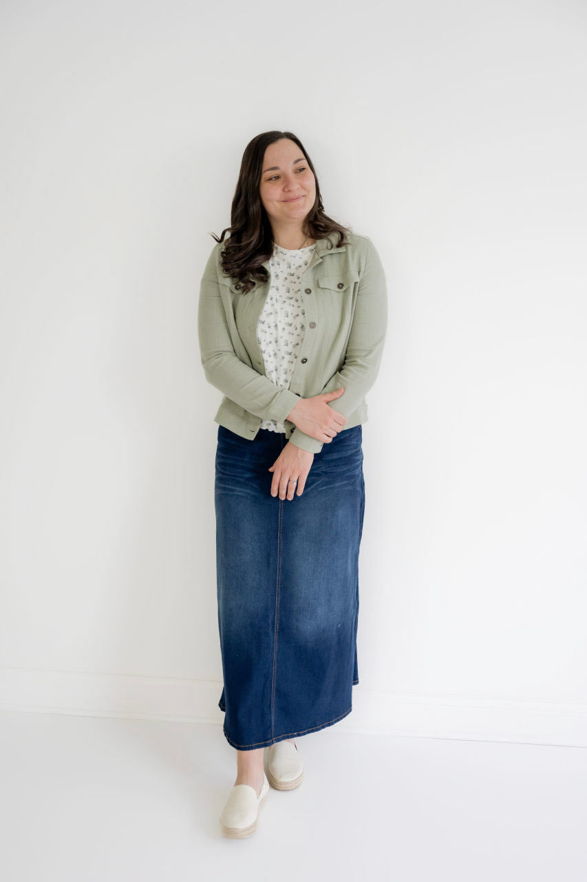 Alderwood Linen Jacket in Soft Sage - Womens - Outerwear - Jackets