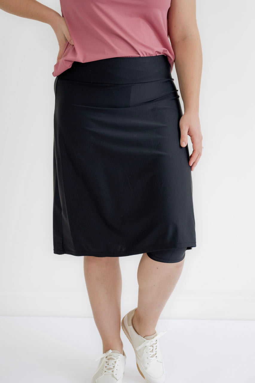 Kiley Midi Swim Athletic Skort in Black - Womens - Bottoms - Skirts
