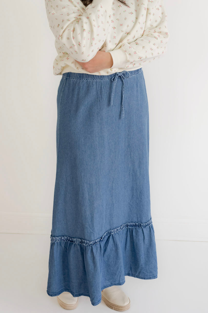 Martha Denim Maxi Skirt in Medium Wash - Womens - Bottoms - Skirts