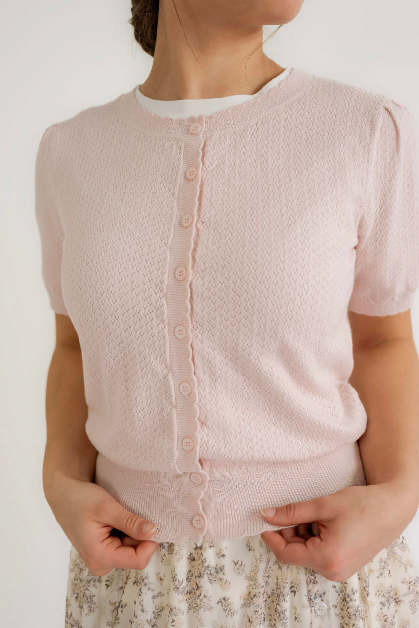 Anya Pointelle Cardigan in Blush Pink - Womens - Outerwear - Cardigans