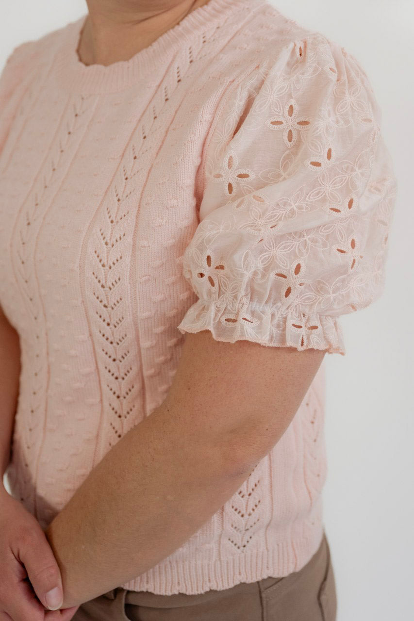 Vienna Textured Knit Top in Garden Pink - Womens - Tops - Shirts