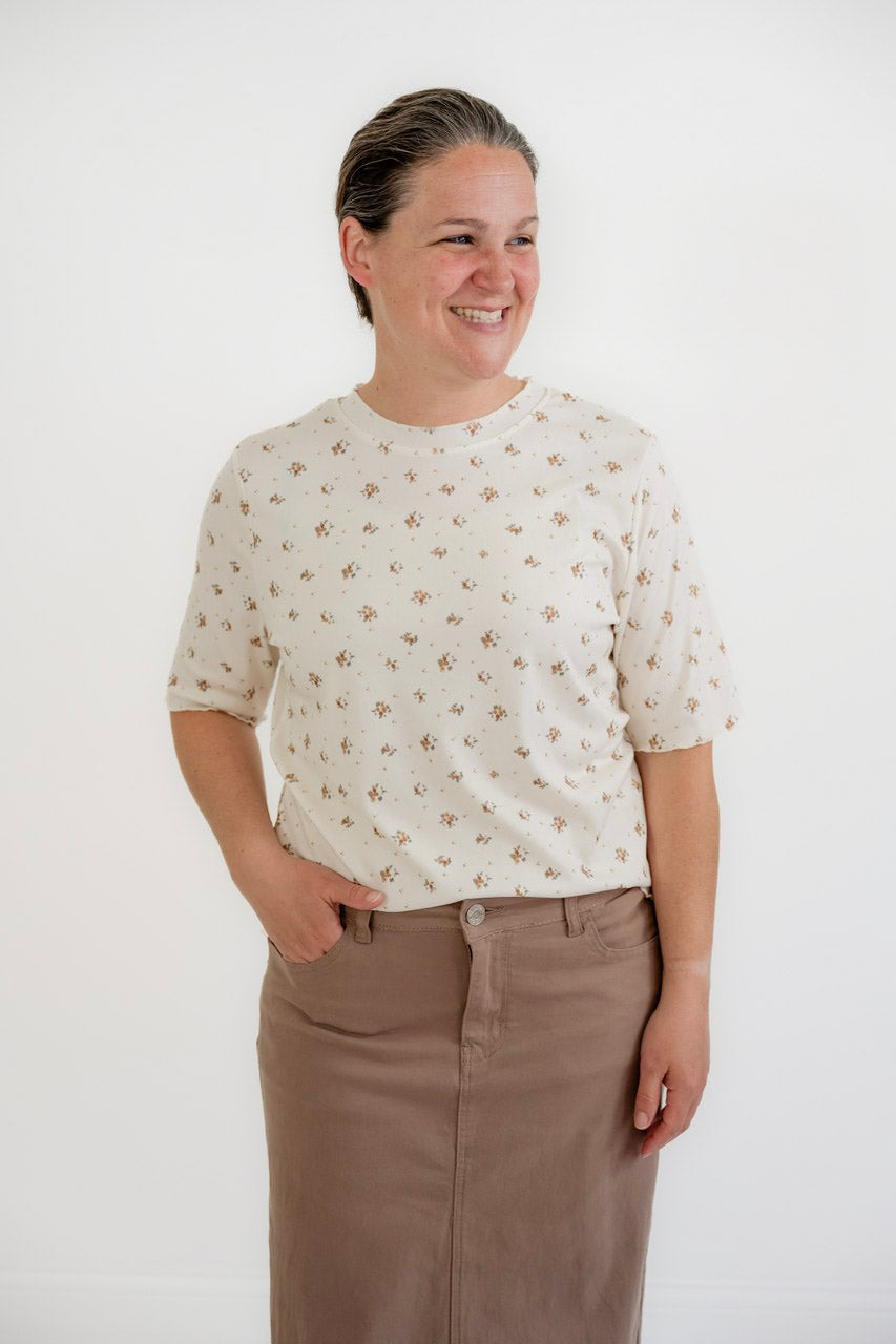 Leigh Floral Knit Top in Cream - Womens - Tops - Shirts