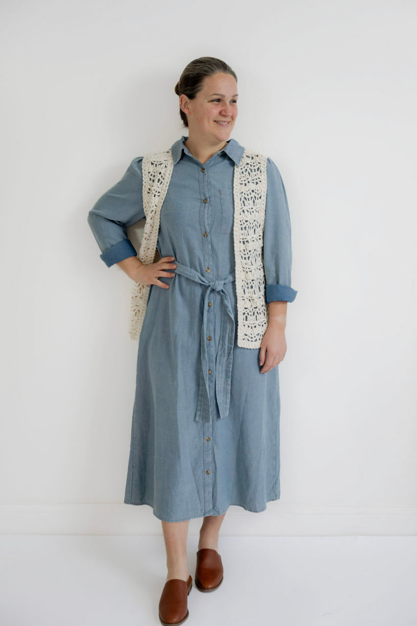 Wrenna Chambray Denim Midi Dress- Final Sale S Wrenna Chambray Denim Midi Dress- Final Sale S