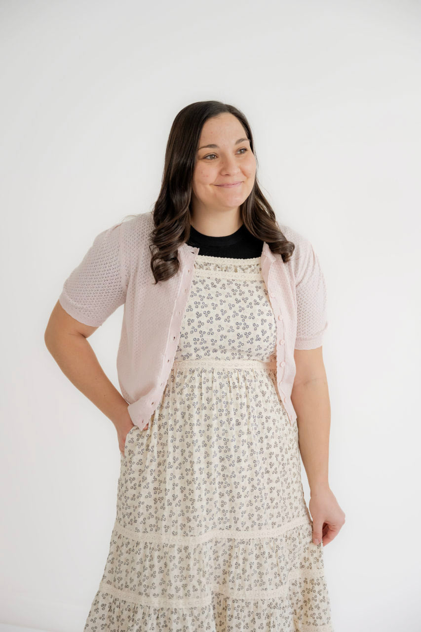 Anya Pointelle Cardigan in Blush Pink - Womens - Outerwear - Cardigans