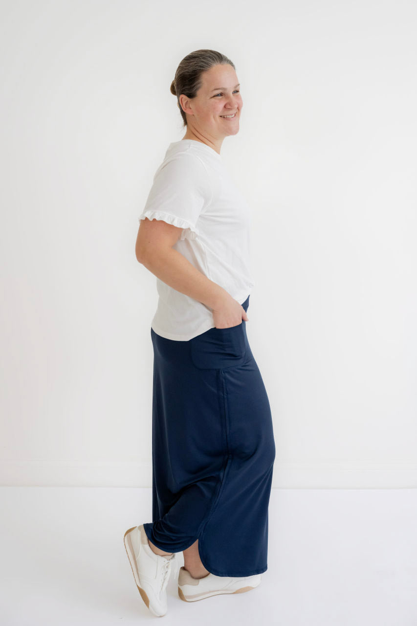 Alexis Athletic Maxi Skirt in Navy - Womens - Bottoms - Skirts
