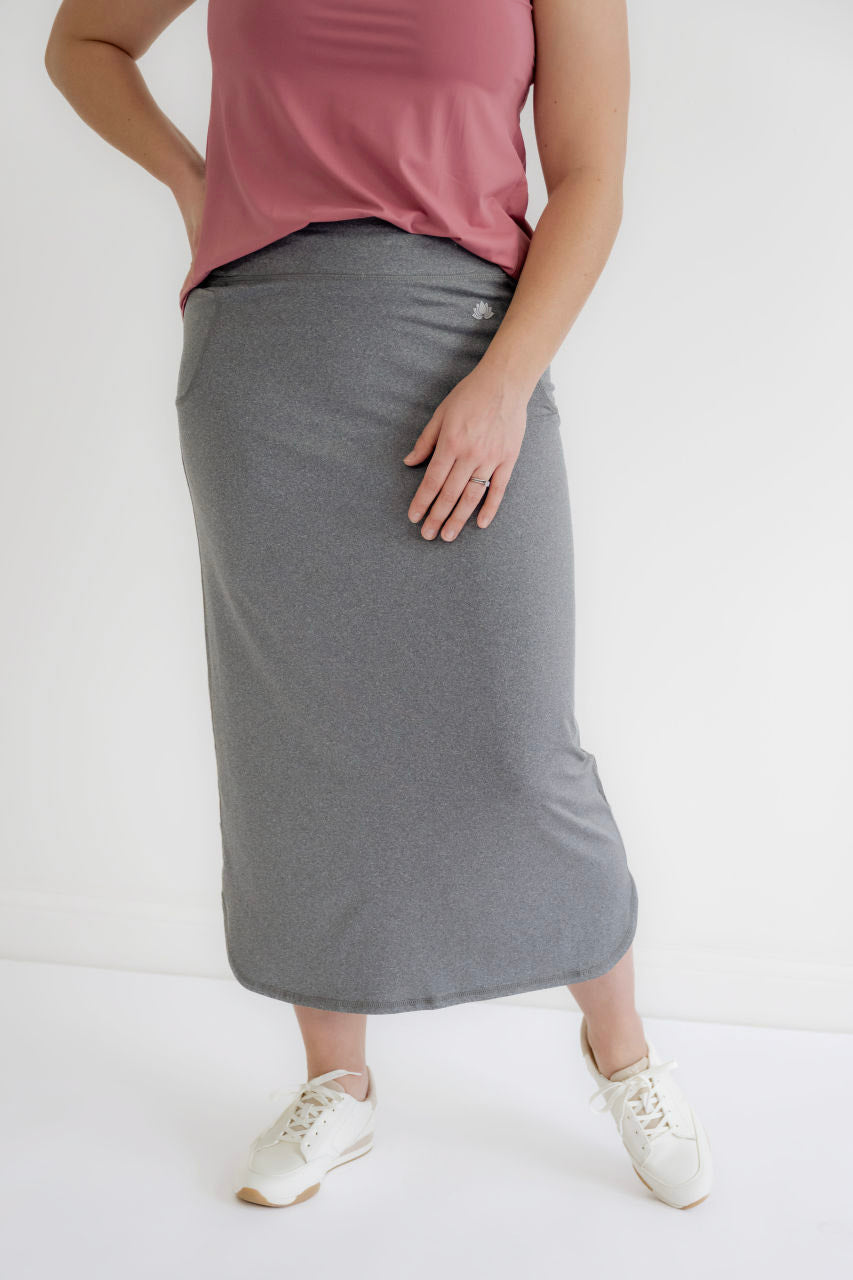 Alexis Athletic Maxi Skirt in Heather Gray - Womens - Bottoms - Skirts