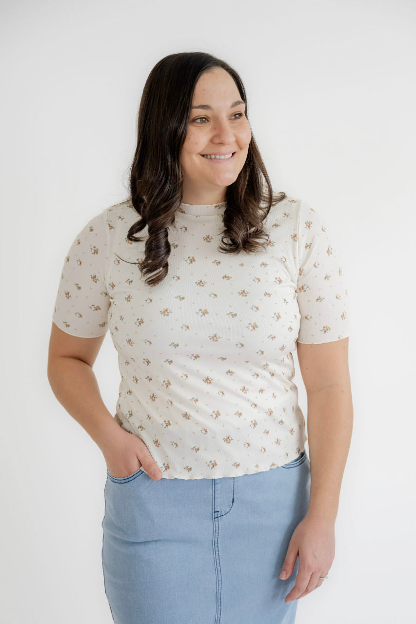 Leigh Floral Knit Top in Cream - Womens - Tops - Shirts
