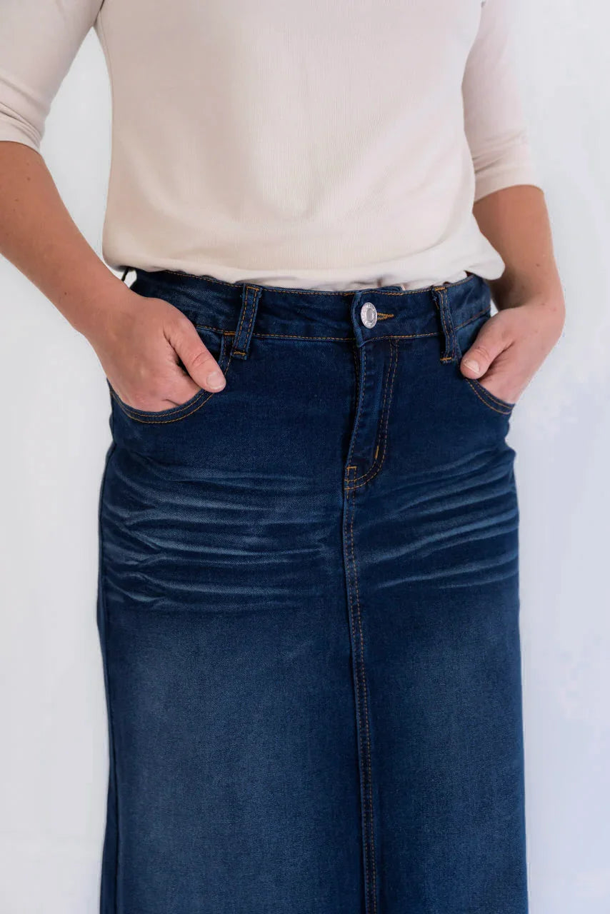 Ella Denim Maxi Skirt in Dark Wash - Ella Denim Maxi Skirt in Dark Wash - S - Salt and Honey