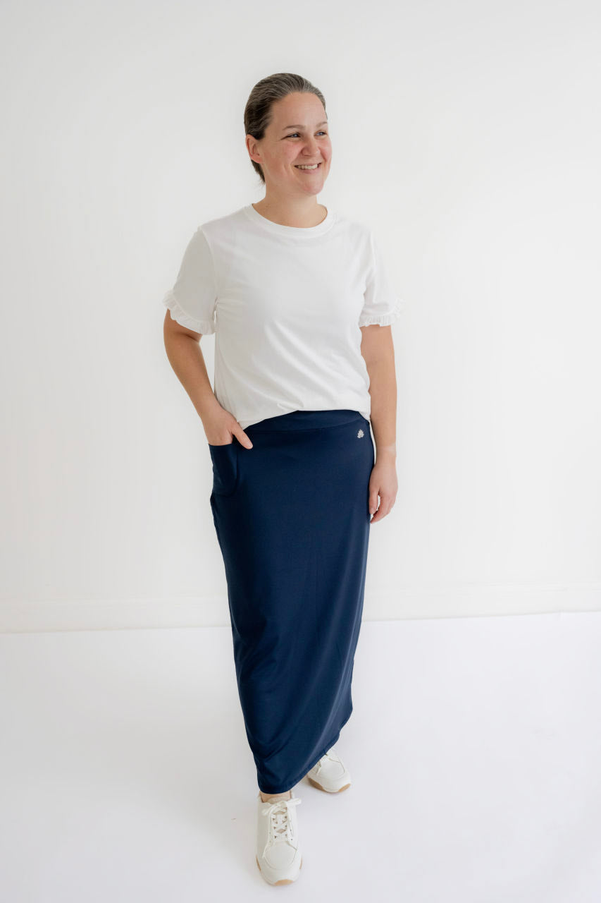 Alexis Athletic Maxi Skirt in Navy - Womens - Bottoms - Skirts