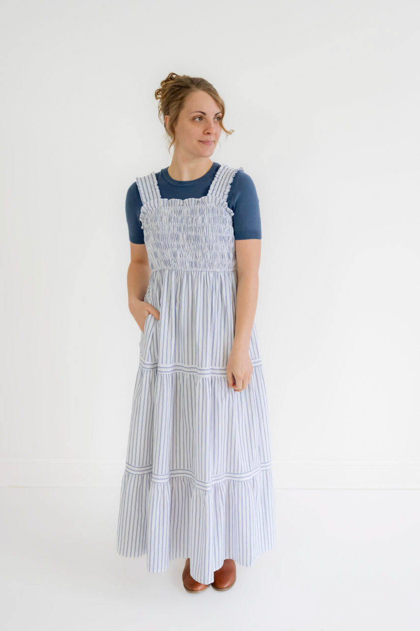Capri Cotton Jumper Dress in Navy Stripes L Capri Cotton Jumper Dress in Navy Stripes L