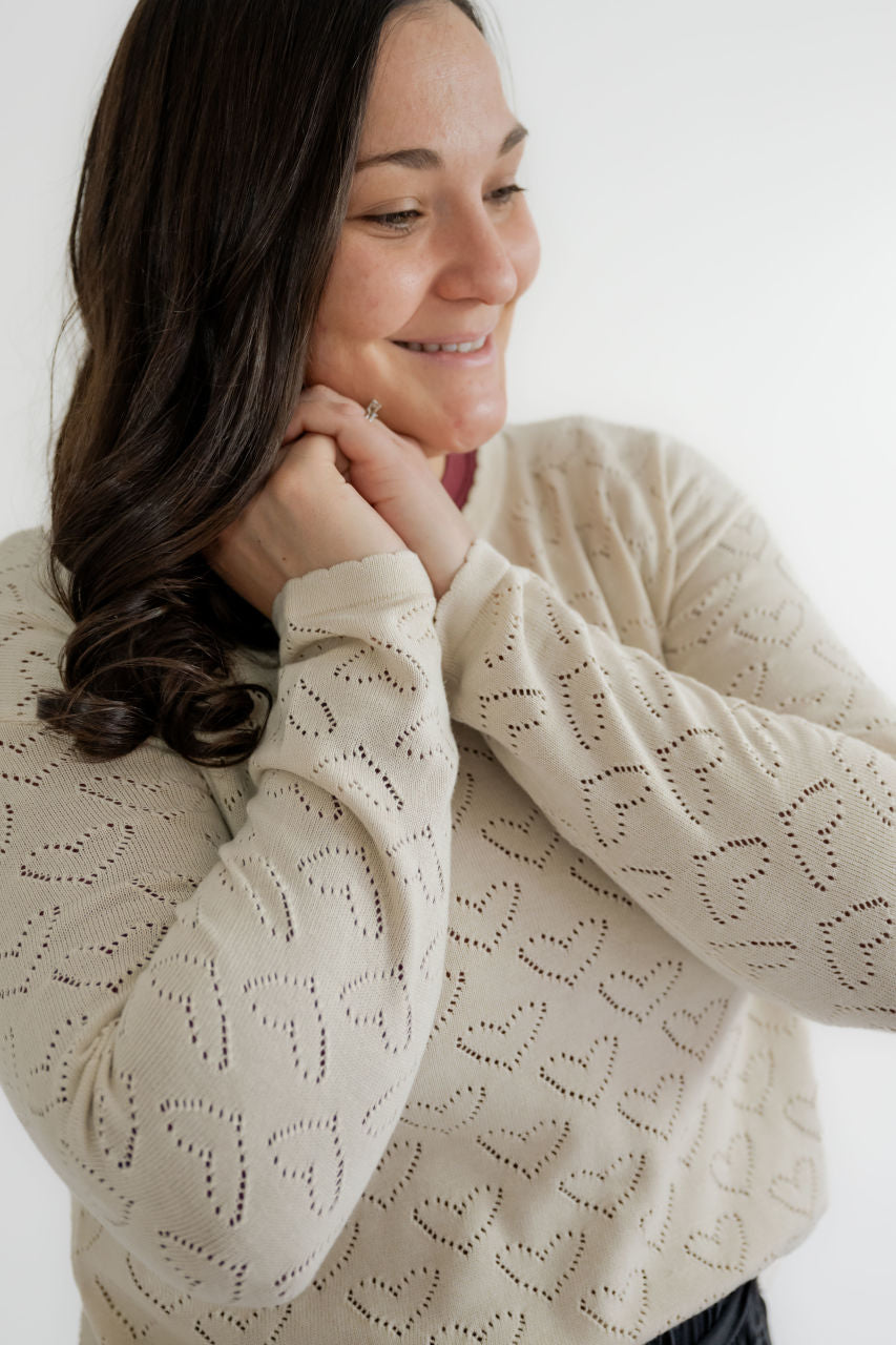 Cadence Heart Pointelle Sweater in Cream- FINAL SALE - Womens - Tops - Sweaters