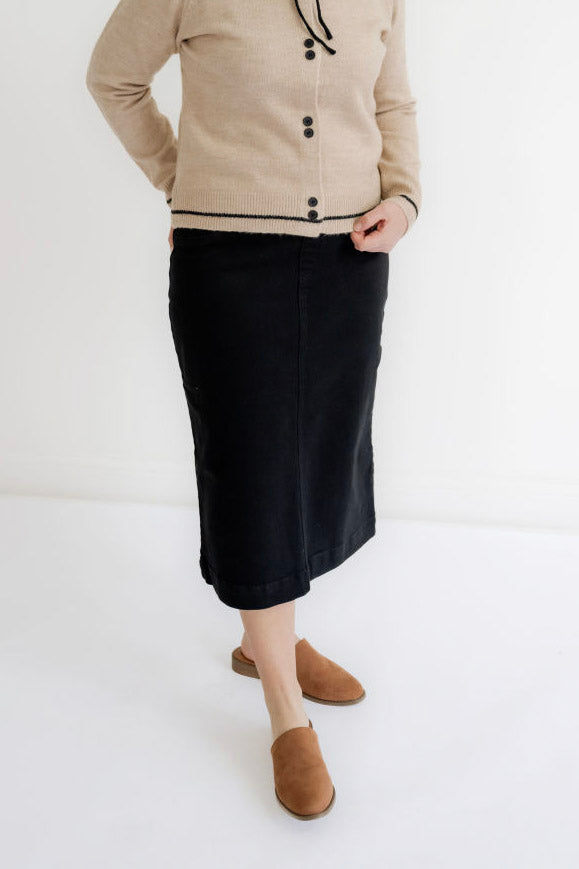 Sara 29" Denim Skirt in Black - Womens - Bottoms - Skirts