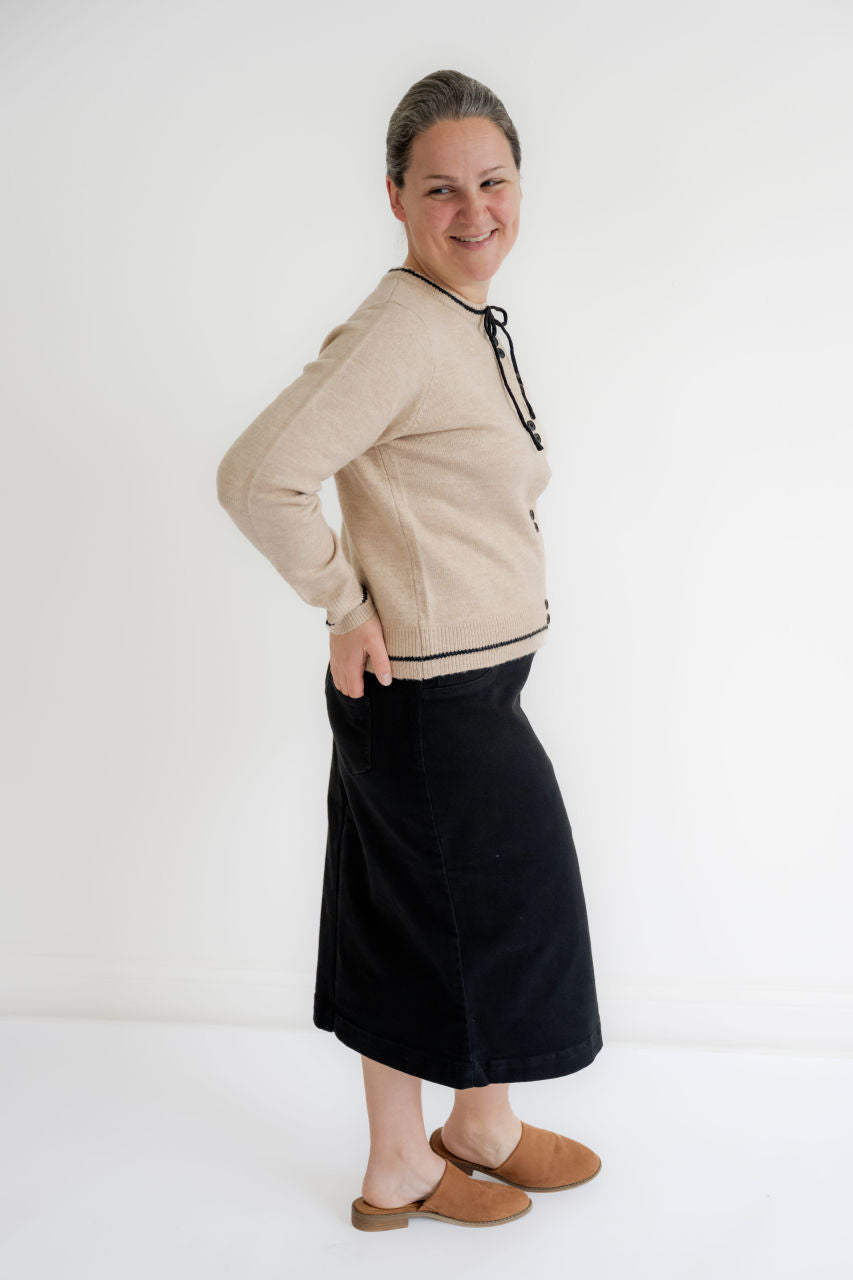 Serene Bow Tie Neck Button Down Cardigan- FINAL SALE - Womens - Outerwear - Cardigans