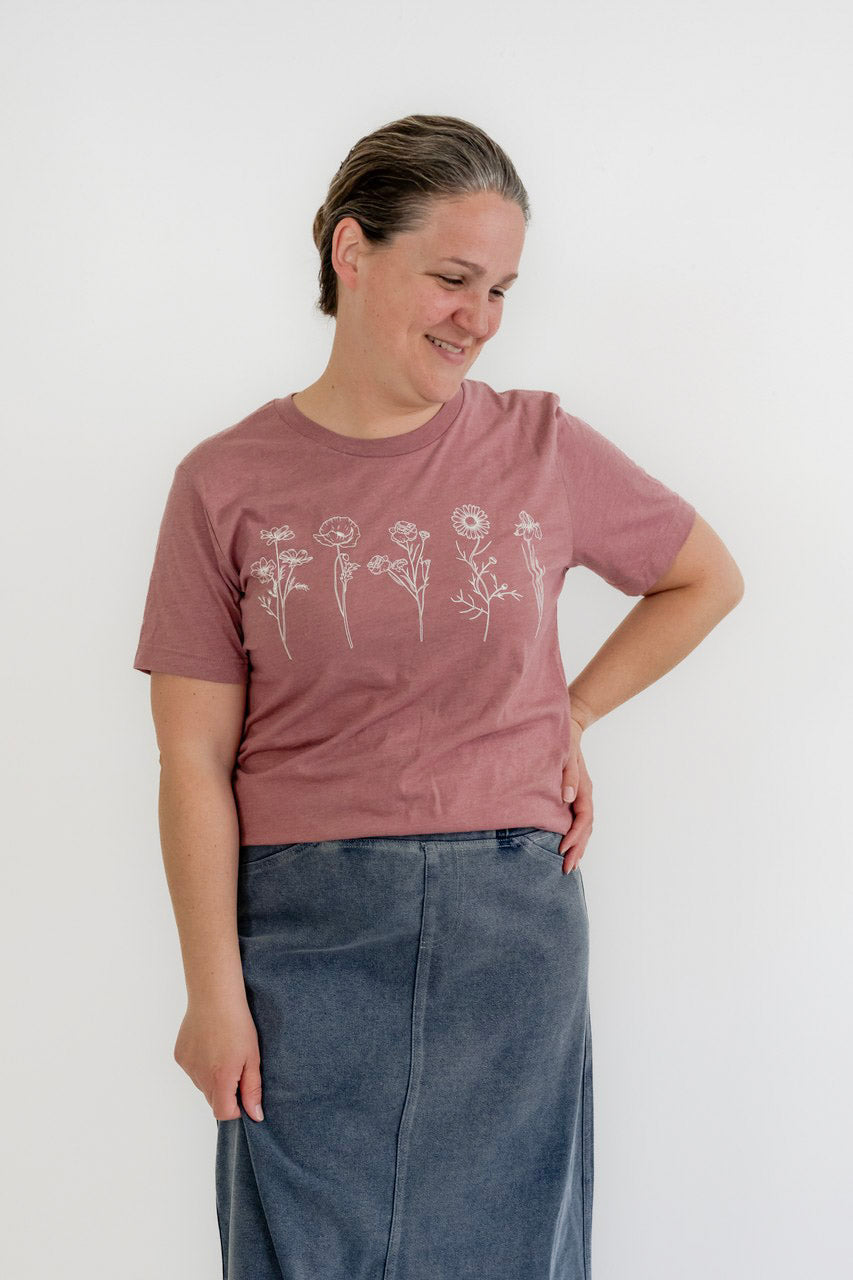 Shaye Floral Graphic Tee in Muted Rose - Womens - Tops - Shirts