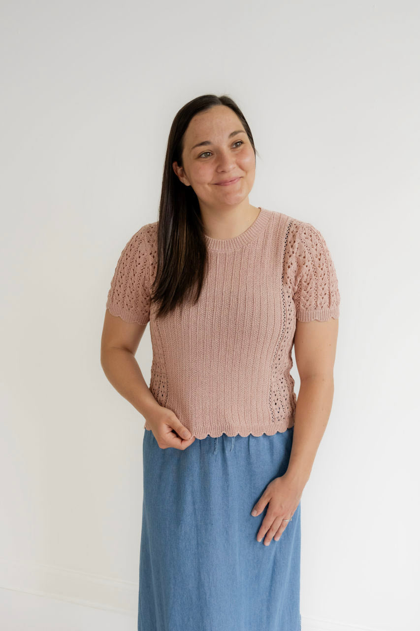 Mia Pointelle Sweater Top in Mauve - Womens - Tops - Sweaters