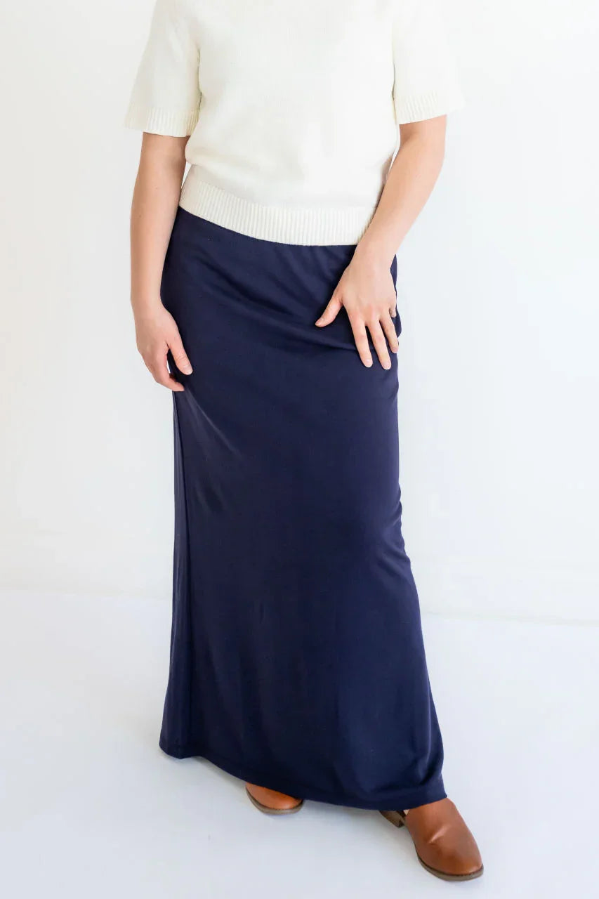Loretta Knit Maxi Skirt in Navy - FINAL SALE - Loretta Knit Maxi Skirt in Navy - FINAL SALE - XS (36) - Salt and Honey