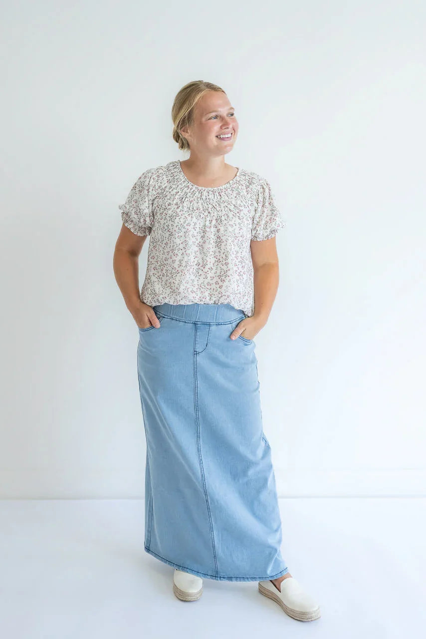 Rosemary Denim Skirt in Light Wash - Rosemary Denim Skirt in Light Wash - S - Salt and Honey