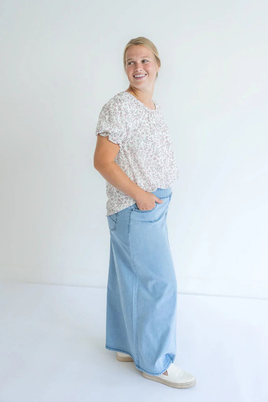 Rosemary Denim Skirt in Light Wash - Rosemary Denim Skirt in Light Wash - S - Salt and Honey