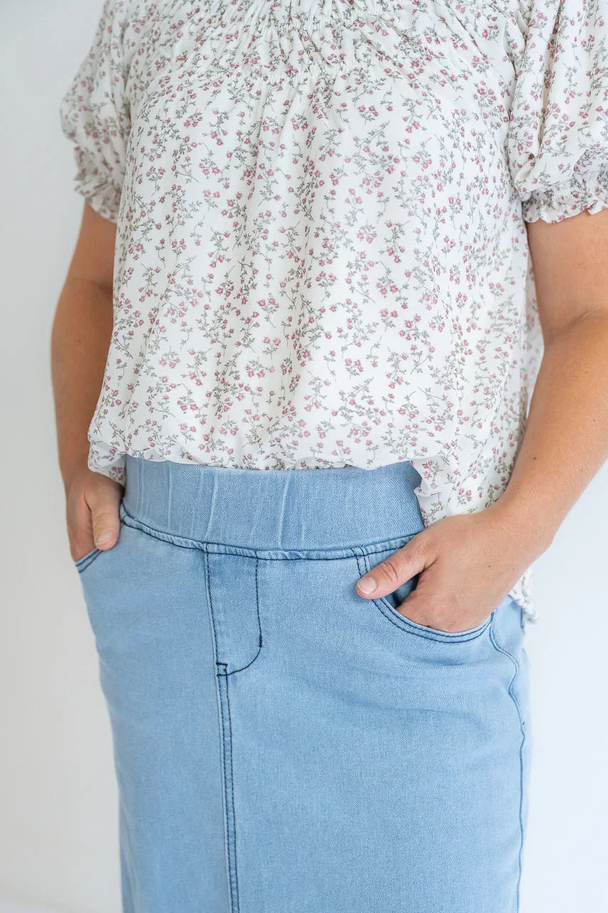 Rosemary Denim Skirt in Light Wash - Rosemary Denim Skirt in Light Wash - S - Salt and Honey