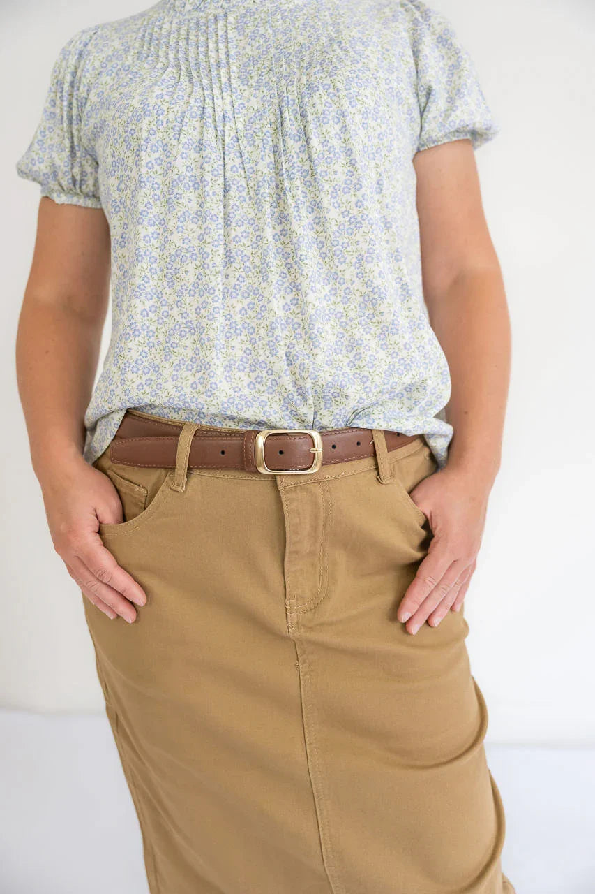 Solid Rectangle Buckle Belt in Brown - Solid Rectangle Buckle Belt in Brown - Default Title - Salt and Honey