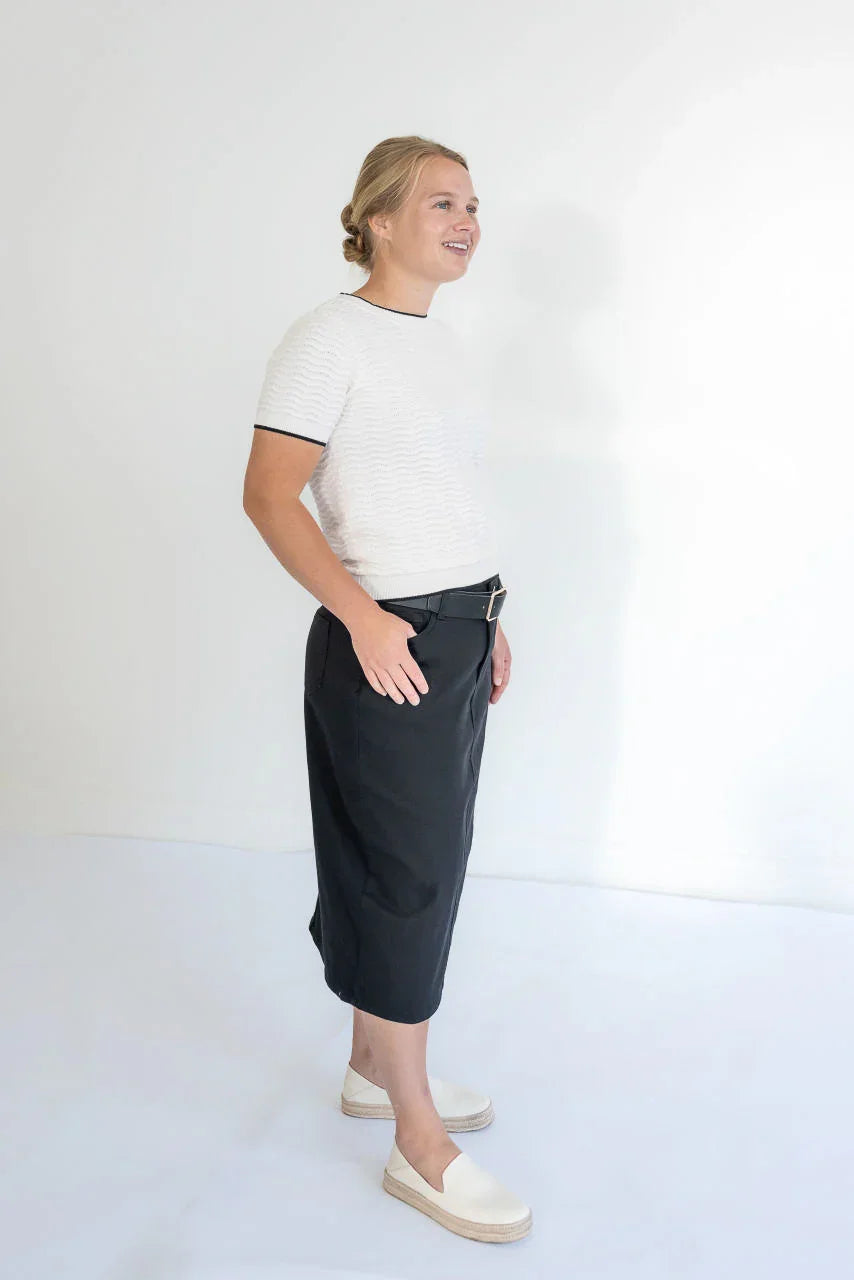Blythe Midi Denim Skirt in Black - Blythe Midi Denim Skirt in Black - XS - Salt and Honey