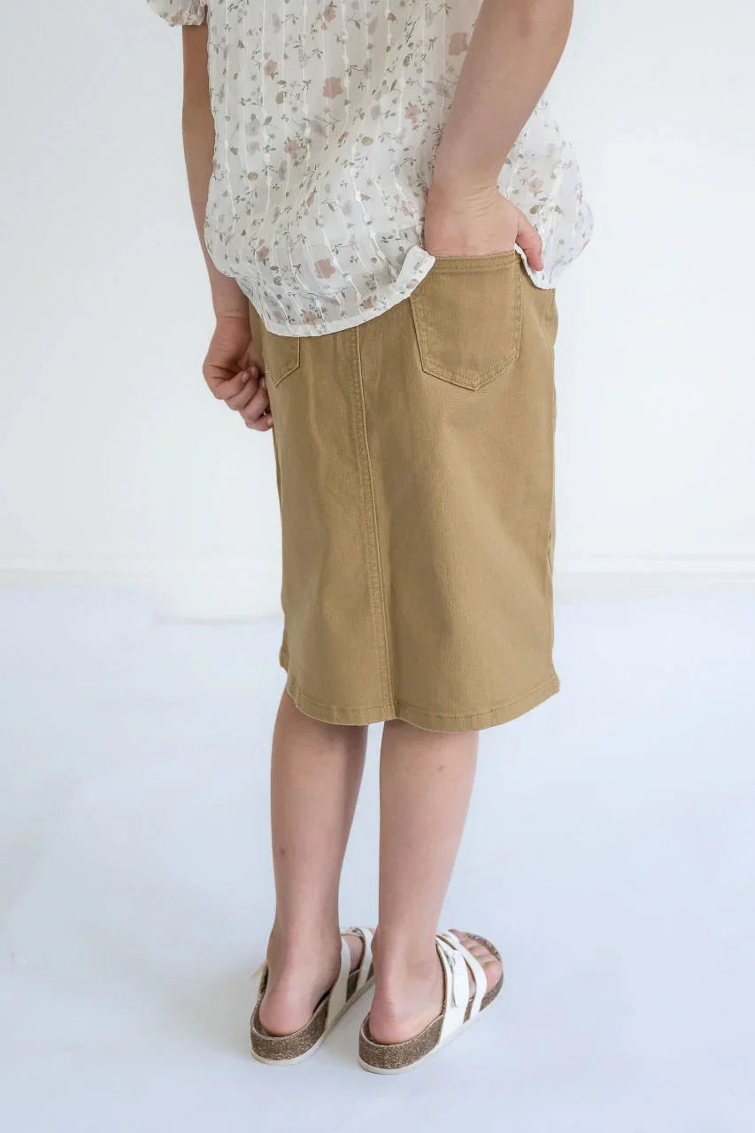 Blaire Girls Denim Skirt in Khaki - Blaire Girls Denim Skirt in Khaki - 4 - Salt and Honey