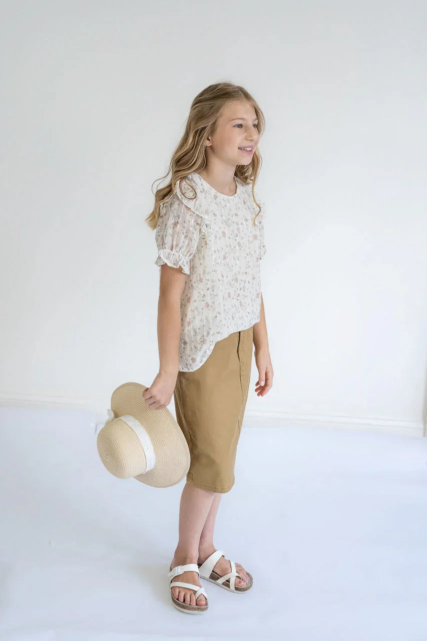 Blaire Girls Denim Skirt in Khaki - Blaire Girls Denim Skirt in Khaki - 4 - Salt and Honey