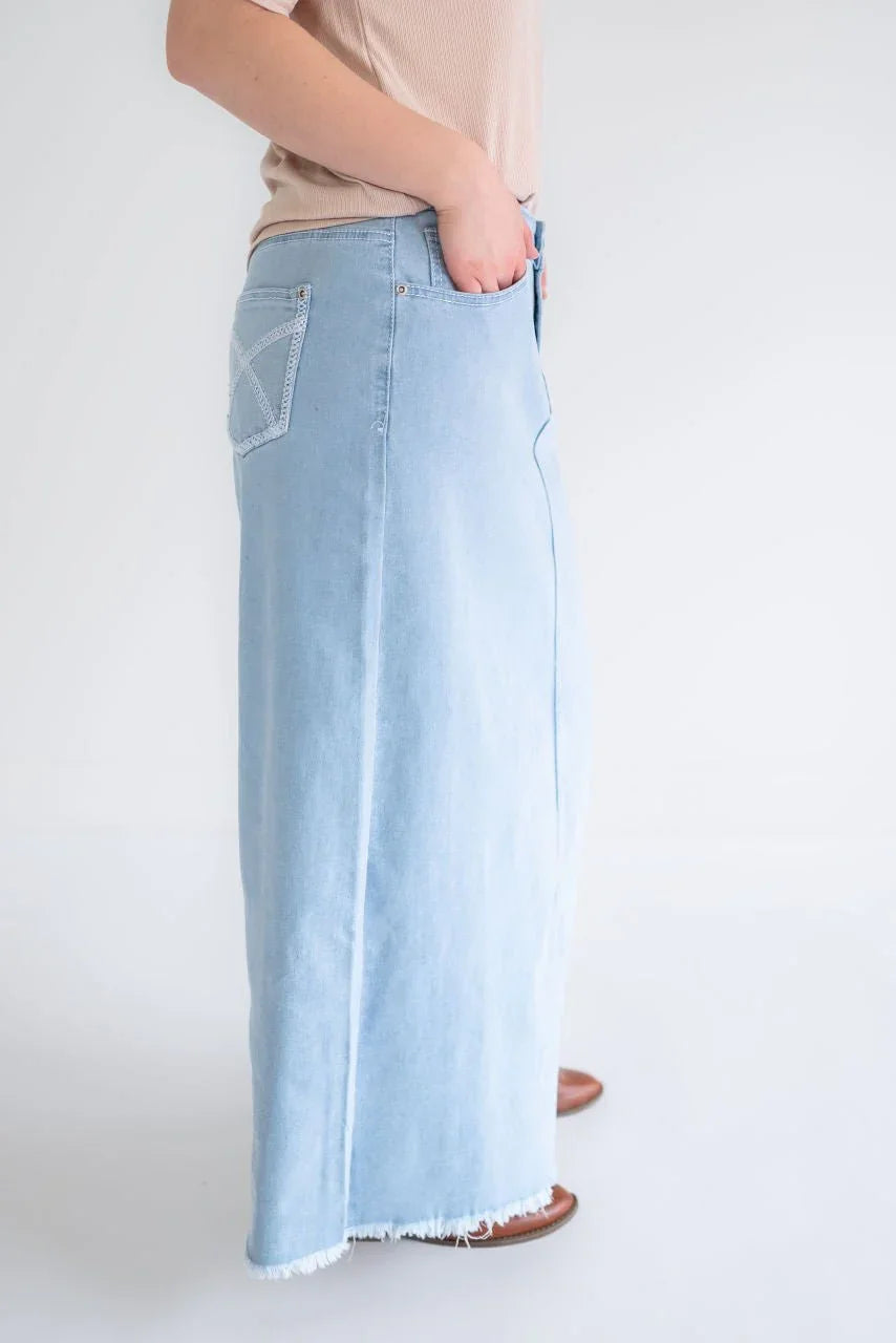 Amira Denim Maxi Skirt in Light Wash - FINAL SALE - Amira Denim Maxi Skirt in Light Wash - FINAL SALE - S - Salt and Honey