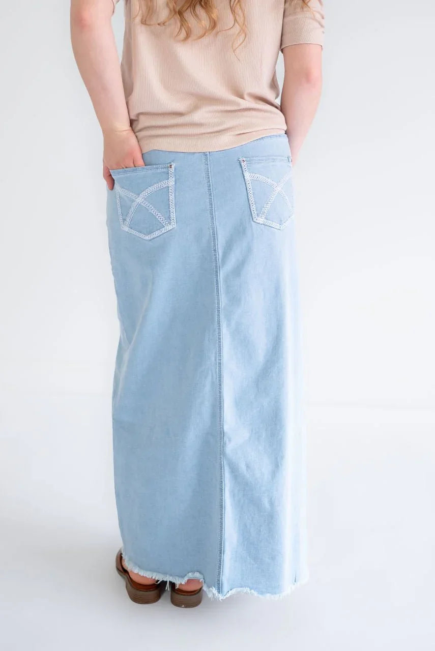 Amira Denim Maxi Skirt in Light Wash - FINAL SALE - Amira Denim Maxi Skirt in Light Wash - FINAL SALE - S - Salt and Honey