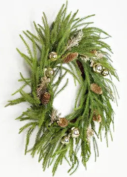 Golden Holiday Norfolk Pine Wreath- FINAL SALE - Home - Decor - Wreath