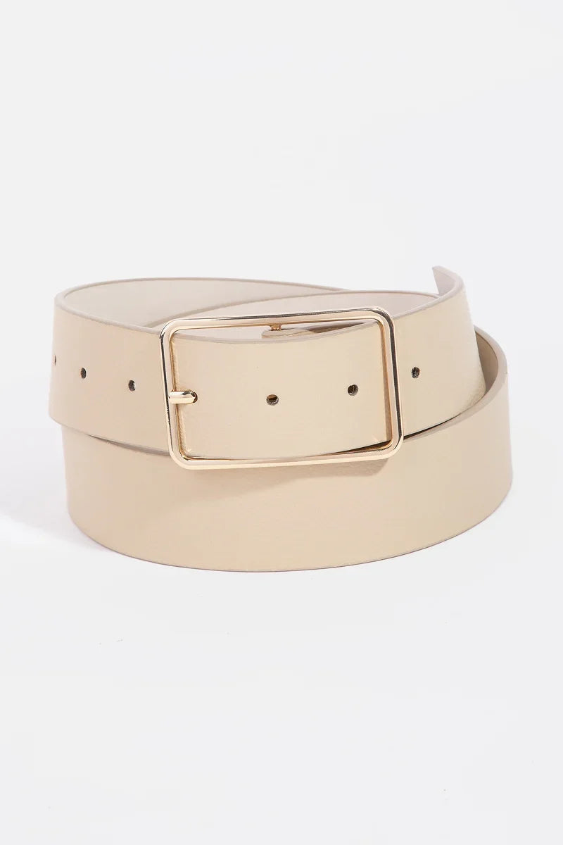 Solid Rectangle Buckle Belt in Natural - Solid Rectangle Buckle Belt in Natural - Default Title - Salt and Honey