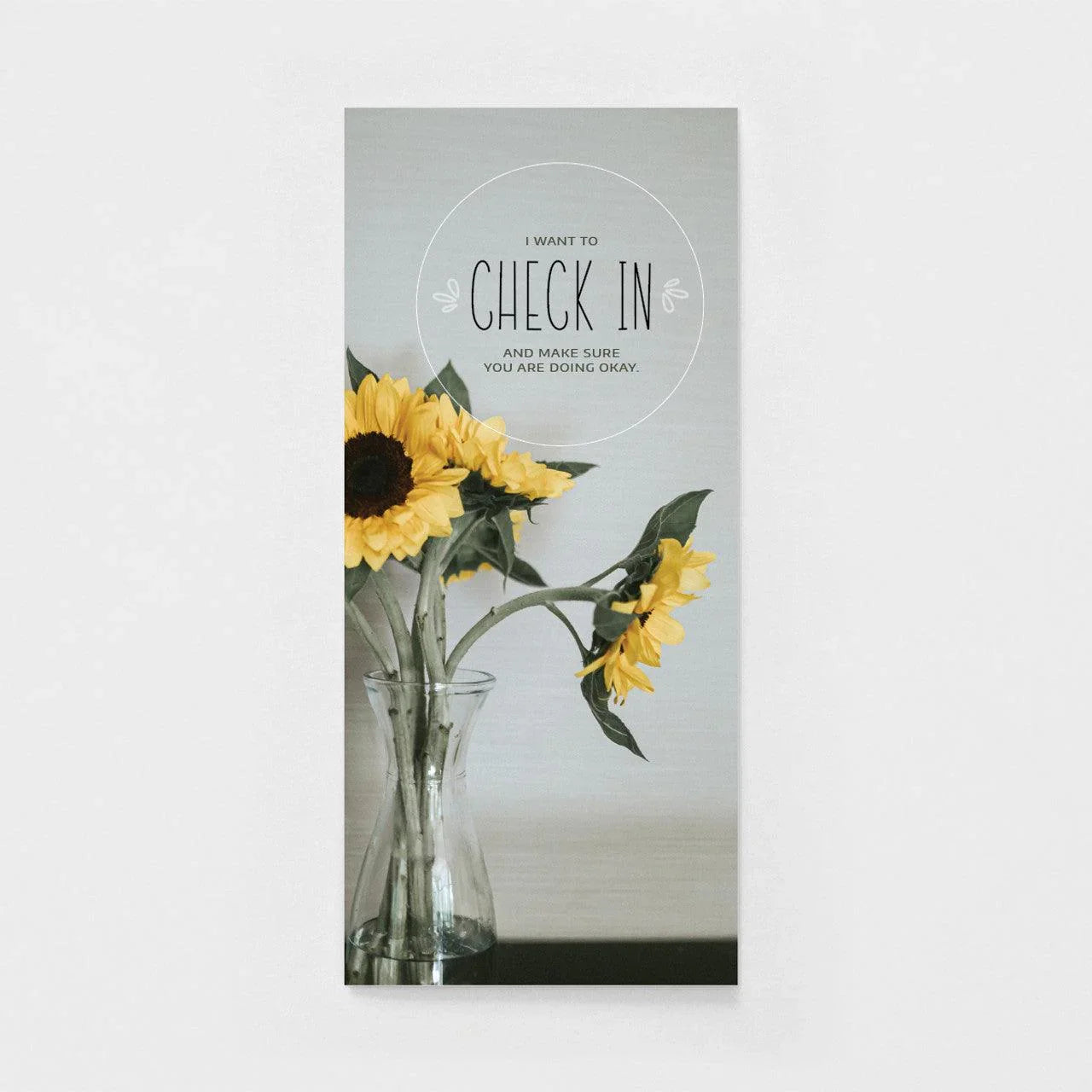 Get well card with sunflowers in glass vase and 'I want to check in' message, Salt and Honey