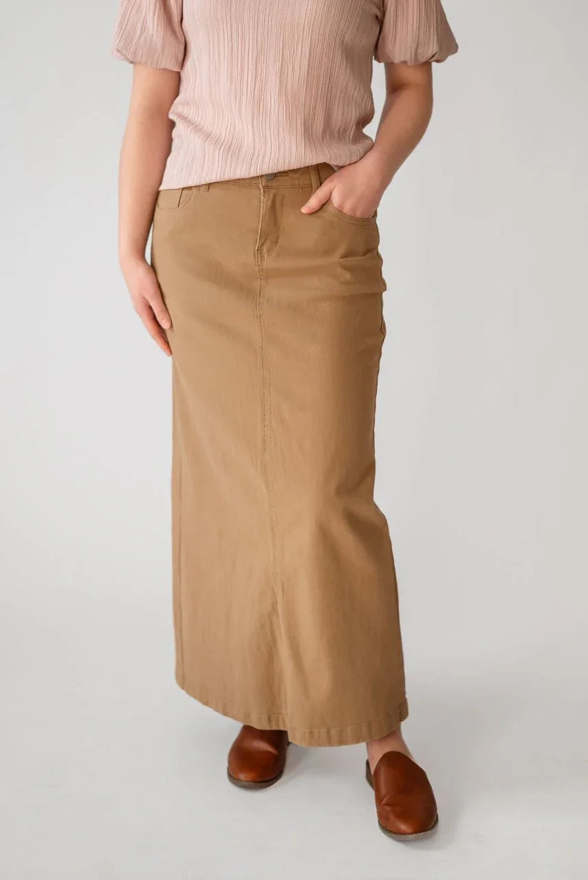 Denim Skirts Khaki Button Front Midi Skirt Elizabeth Maxi Skirt In