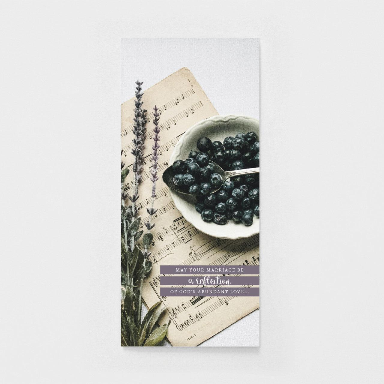 Wedding greeting card with blueberries, lavender, and sheet music, Salt and Honey boutique